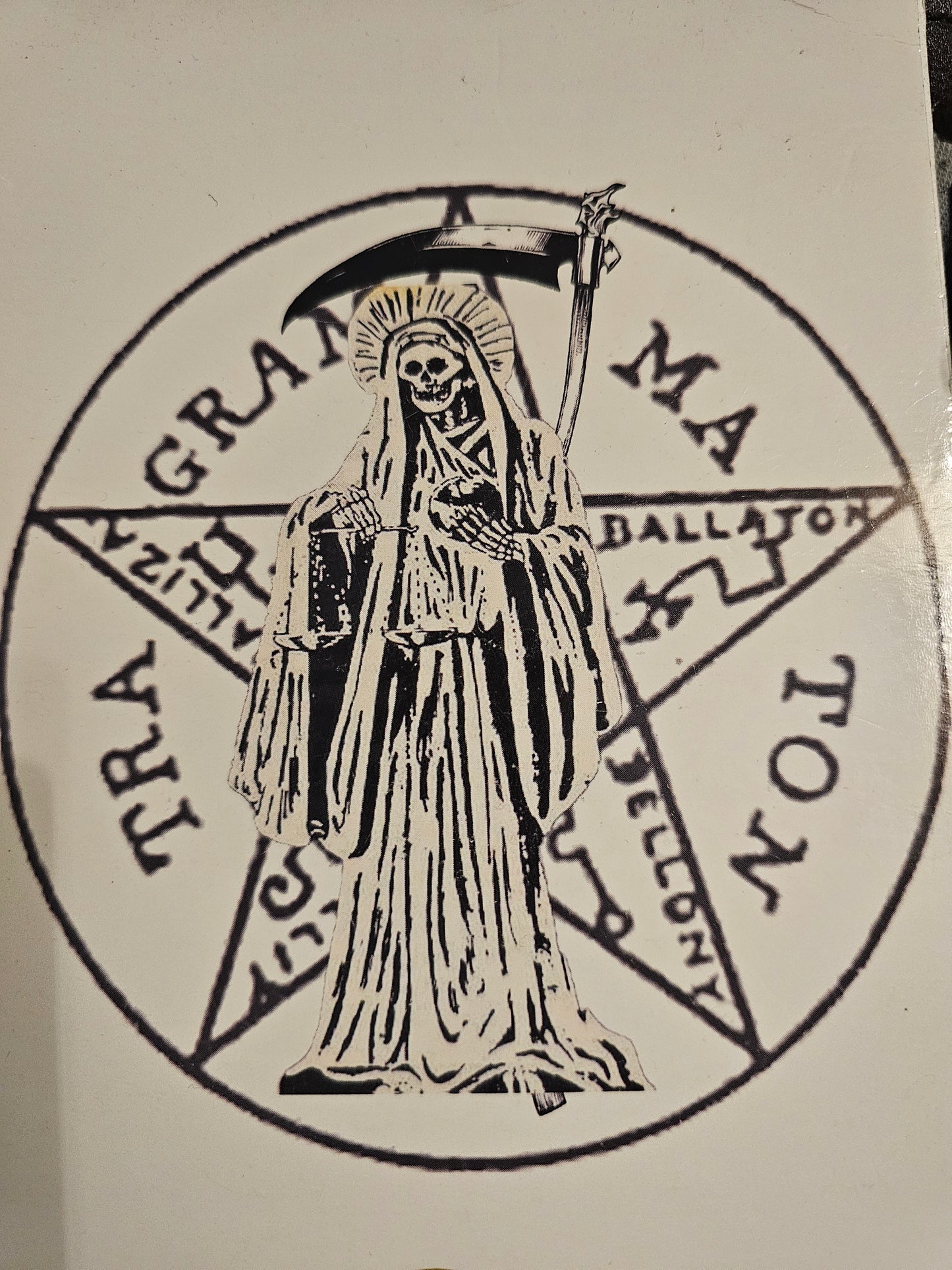 Santa Muerte Art, Santa Muerte Altar Card, Tetragrammaton - To Protect, to ward off