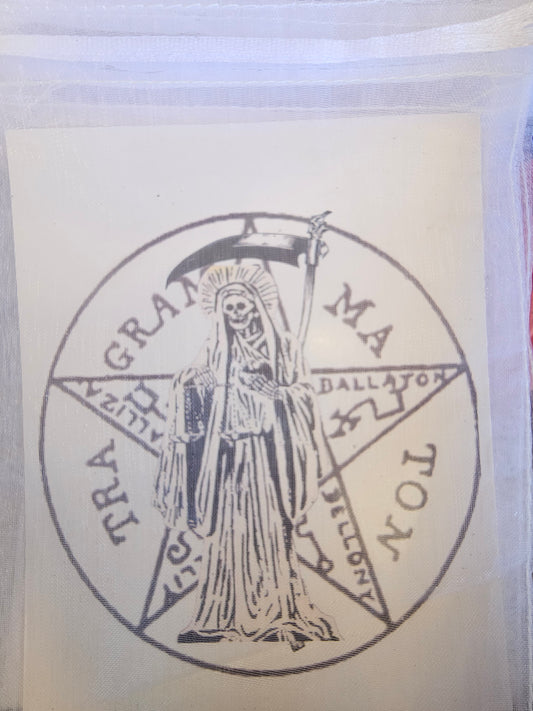 Santa Muerte Art, Santa Muerte Altar Card, Tetragrammaton - To Protect, to ward off