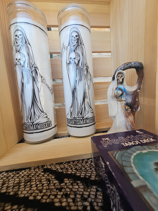 Santisima Muerte, Santa Muerte Devotional Candle, Tall Glass Candle